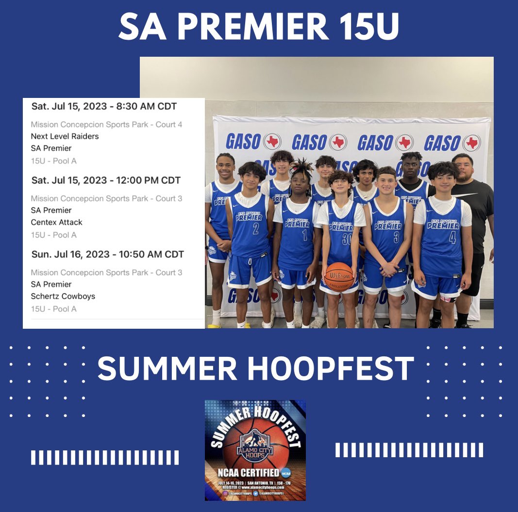 SAPremierHoops's tweet photo. We are excited to compete this weekend in the @AlamoCityHoops1 Summer Hoopfest vs some talented teams! https://t.co/TdliQbrAOw