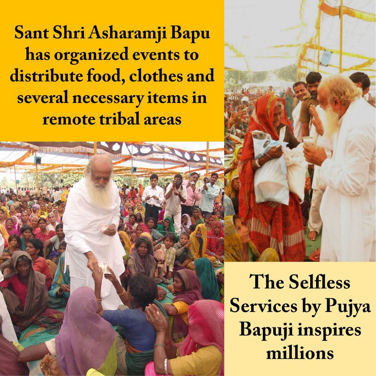 <a href="/YSS_surat/">युवा सेवा संघ सुरत</a> #सेवा_के_55_साल
Sant Shri Asharamji Bapu आश्रमों द्वारा प्राकृतिक आपदाओं में सरकार से पहले पहुंच कर पीड़ित क्षेत्रों व लोगों में हर सम्भव मदद पहुंचाई जाती है चाहे बाढ़ हो, भूकंप हो, प्लेग हो व कोरोना काल में भी
निष्काम कर्मयोग धारा बहाई गयी।
Ashram Darpan