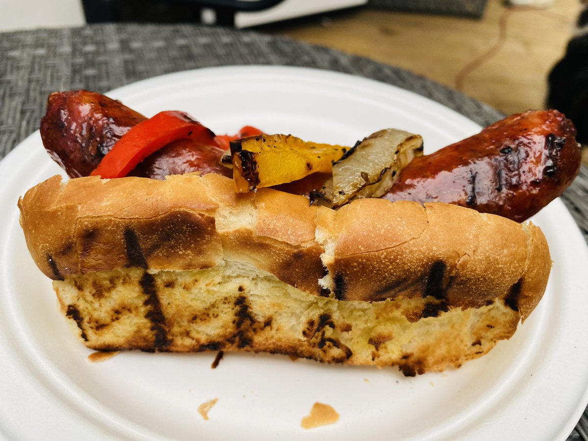 WillyGSkinner's tweet photo. Smoked Italian sausage with grilled peppers and onions on a grilled New England roll from @italiancentreshop 

#BBQ #Smoker #ABPork https://t.co/PKikQIdtBJ