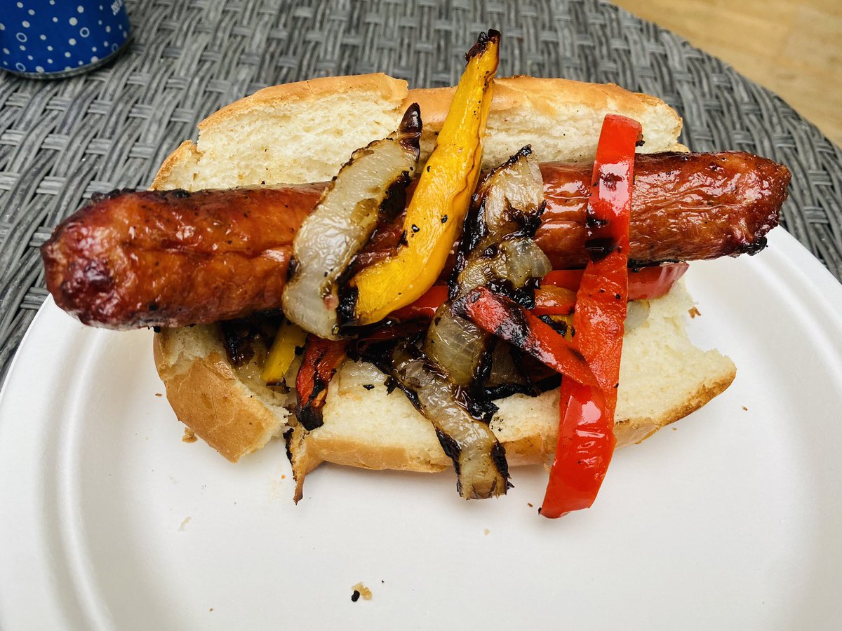 WillyGSkinner's tweet photo. Smoked Italian sausage with grilled peppers and onions on a grilled New England roll from @italiancentreshop 

#BBQ #Smoker #ABPork https://t.co/PKikQIdtBJ