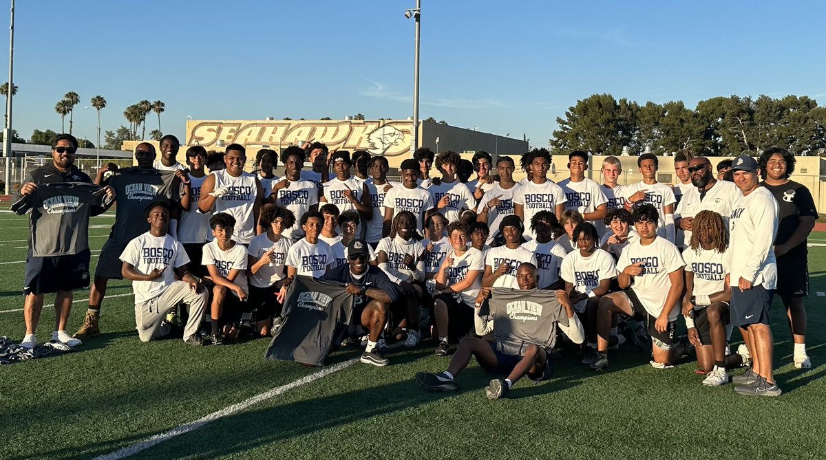 boscofootball's tweet photo. Freshman Champions!  Congratulations to our young Bosco Braves on capturing the Oceanview Seahawk Freshman 7on7 Classic!  🏆 Such an amazing way to end the summer.  #DestinationBosco https://t.co/vEVCD5GHu8