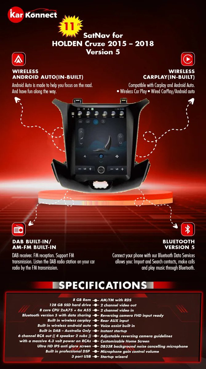 Kar_Konnect's tweet photo. HOLDEN CRUZE 2015 β 2018 | Version 5 |11β³ inch
CAR STEREO WITH SATNAV
Upgrade Your Car Audio Experience with a New Head Unit! π
#caraudio #headunitupgrade #carstereo #soundsystem #cartech #incarentertainment #blueskyetoothAudio #AppleCarPlay #AndroidAuto #carmusic #audioupgrade https://t.co/3iORX4SJw3