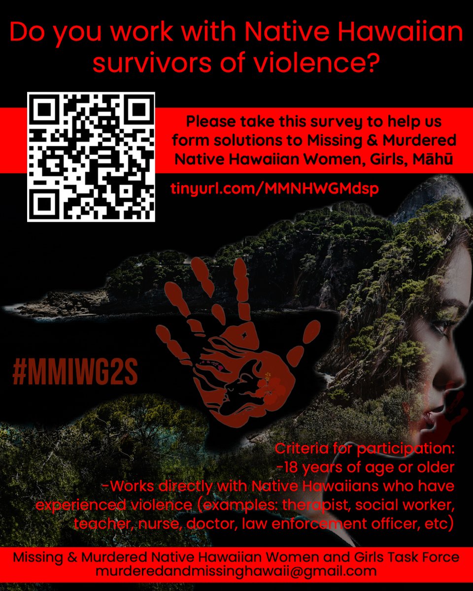 oha_hawaii's tweet photo. Missing and Murdered Native Hawaiian Women and Girls Task Force is collecting data to formulate findings and recommendations for the Missing &amp; Murdered Native Hawaiian Women, Girls, and Māhū (MMNHWGM) report II.

For more information, email murderedandmissinghawaii@gmail.com. https://t.co/0Lh0E44JJI