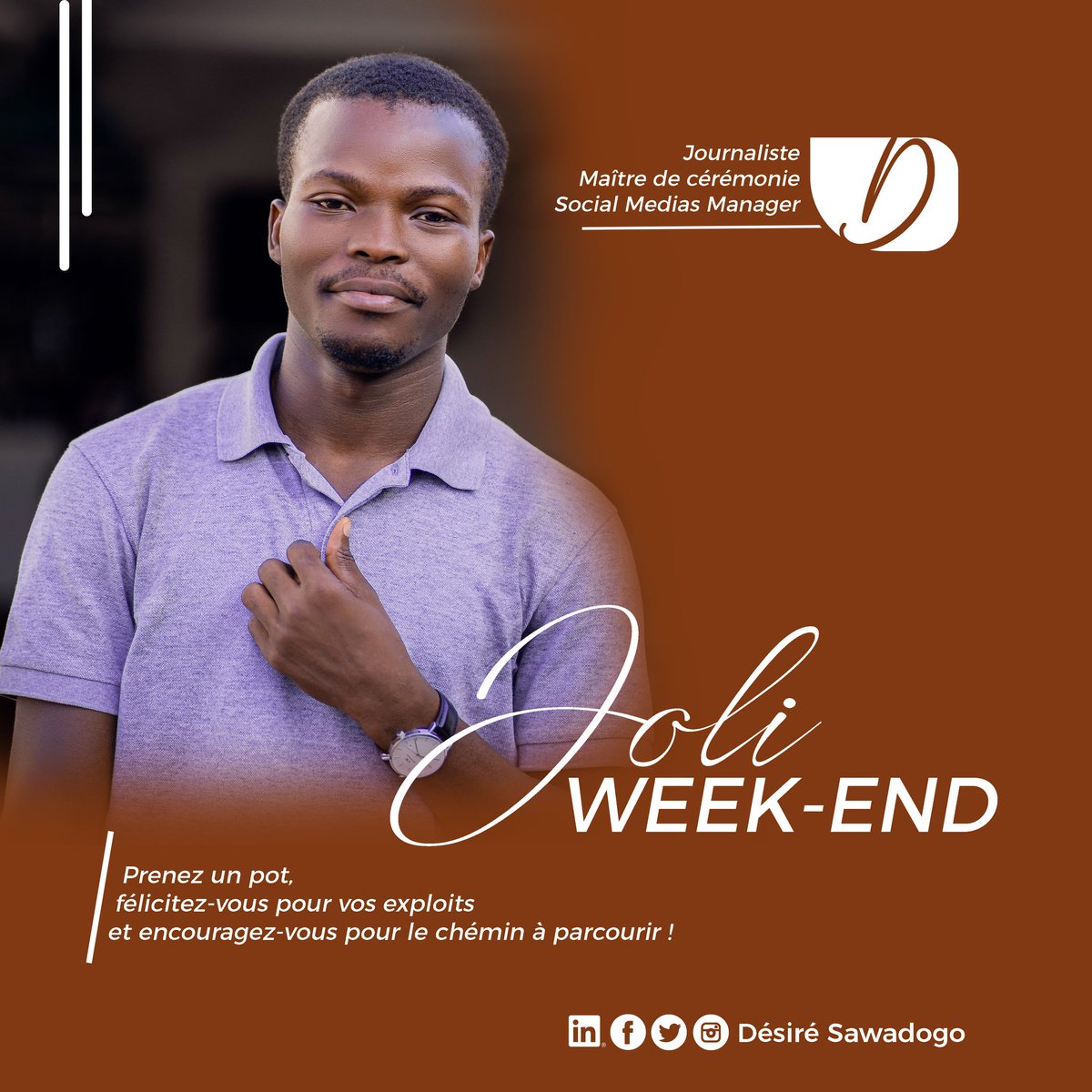 DsirSawadogo7's tweet photo. #Joliweekend
#careaboutyourself
#lifeisfine
#MysterDesking https://t.co/pUANgezme3