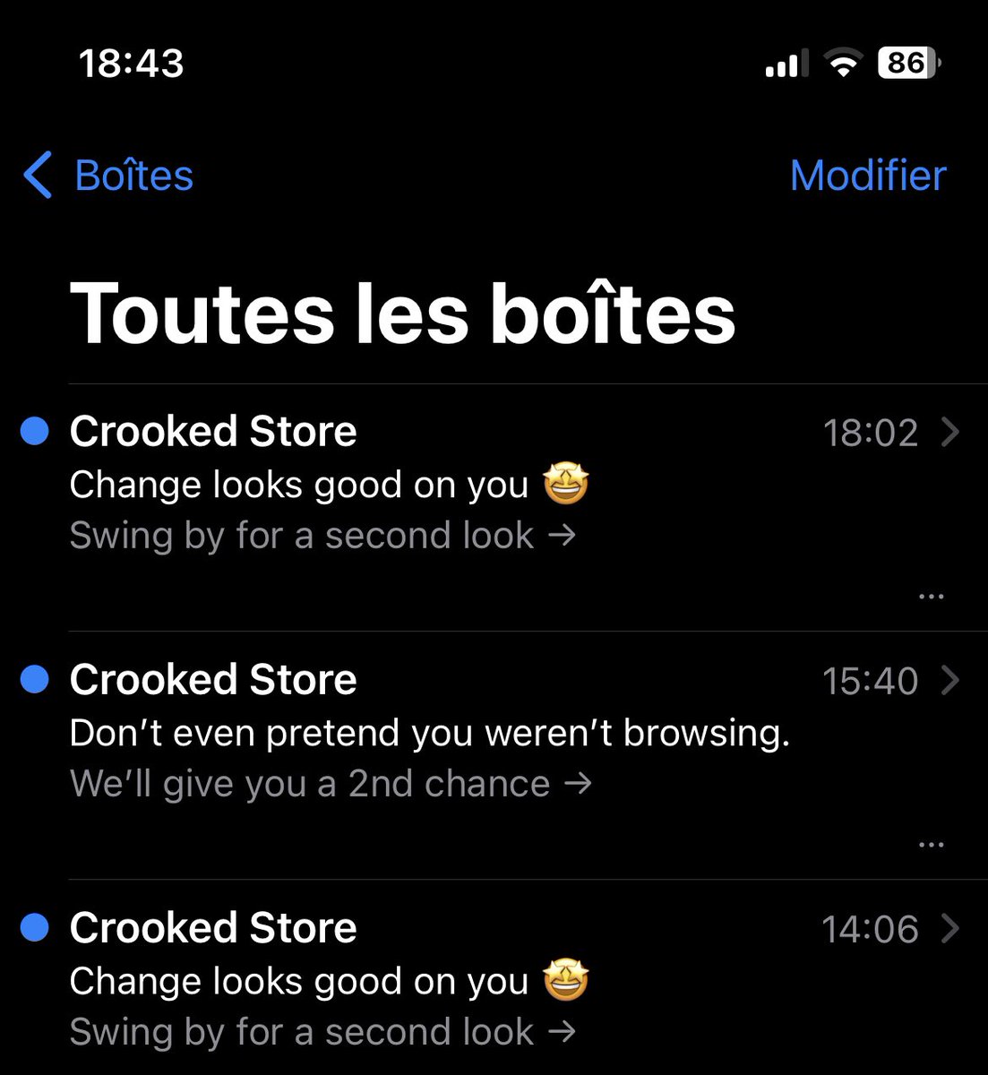 HighKingFen's tweet photo. @CrookedMedia could you tone down your message to remind us that we looked at your store. It’s a bit agressive to recieve 3 e-mail within 4 hours https://t.co/Vta6NlOeux