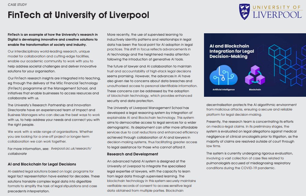 A Brief Overview of Our Research in 'Explainable AI and Blockchain for Legal Decision-Making' in the Liverpool City Region FinTech Ecosystem Report 2023. @XAI_Research @blockchain @WhitecapConsult @LivUni @UoLManSchool @lawtech_uk