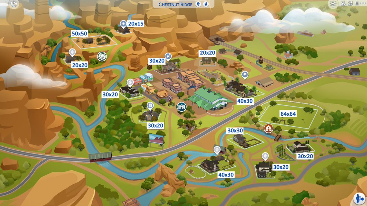 Howdy Ya'll! 🤠Here are the lot sizes for #TheSims4HorseRanch world of Chestnut Ridge! Enjoy! <a href="/TheSims/">The Sims</a> #TheSims4