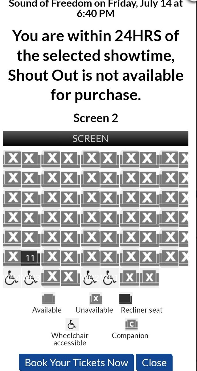 AreOhEssEyeEe's tweet photo. In the theatre  to see Sound Of Freedom. The movie has started... Seating chart says its sold out and wont allow ticket purchases...

Theater is half full. https://t.co/ujFVK7n9uy