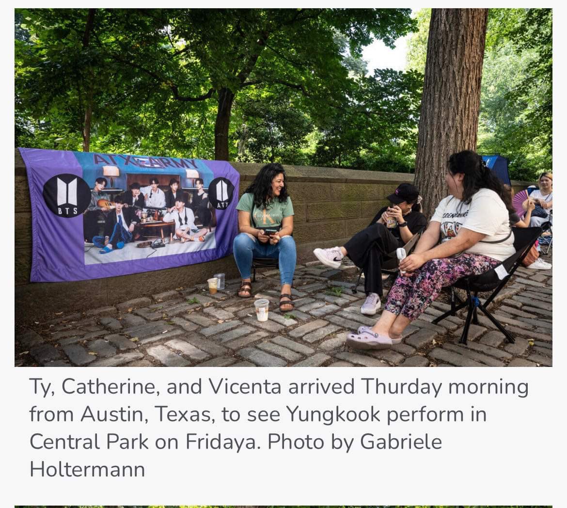 Texan_Native's tweet photo. #ATXARMY peeps including @GladynTayde and our banner made it into an article! 😆. Thanks @amNewYork for interviewing them (and you should correct the spelling of #Jungkook in the caption).  Even with the cancellation they had a blast seeing Jk in @GMA concert. #JungKookOnGMA https://t.co/zFUV9OpEBr