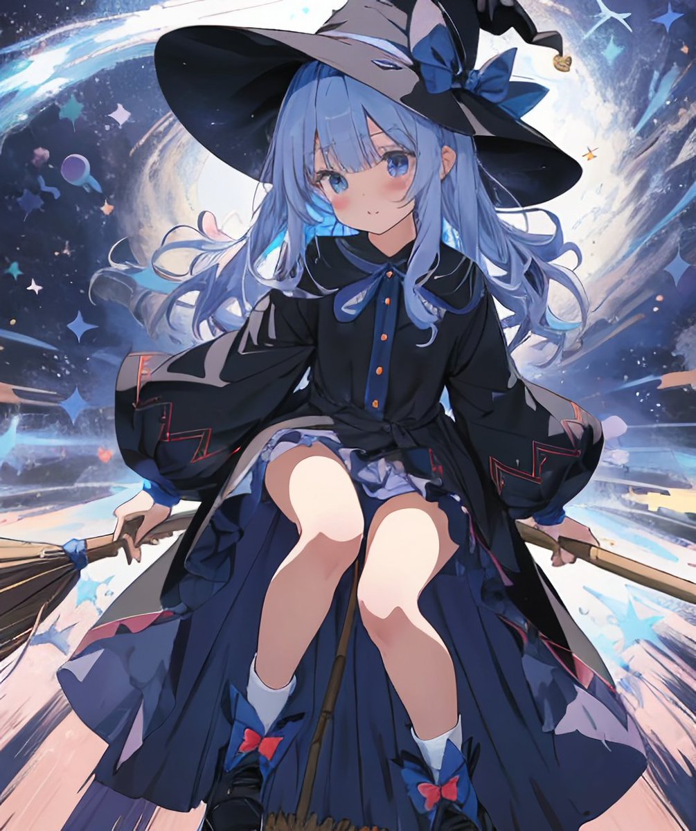 魔女のような箒で空を飛ぶ🧙💫 こうめさんの魔女子さんとても素敵