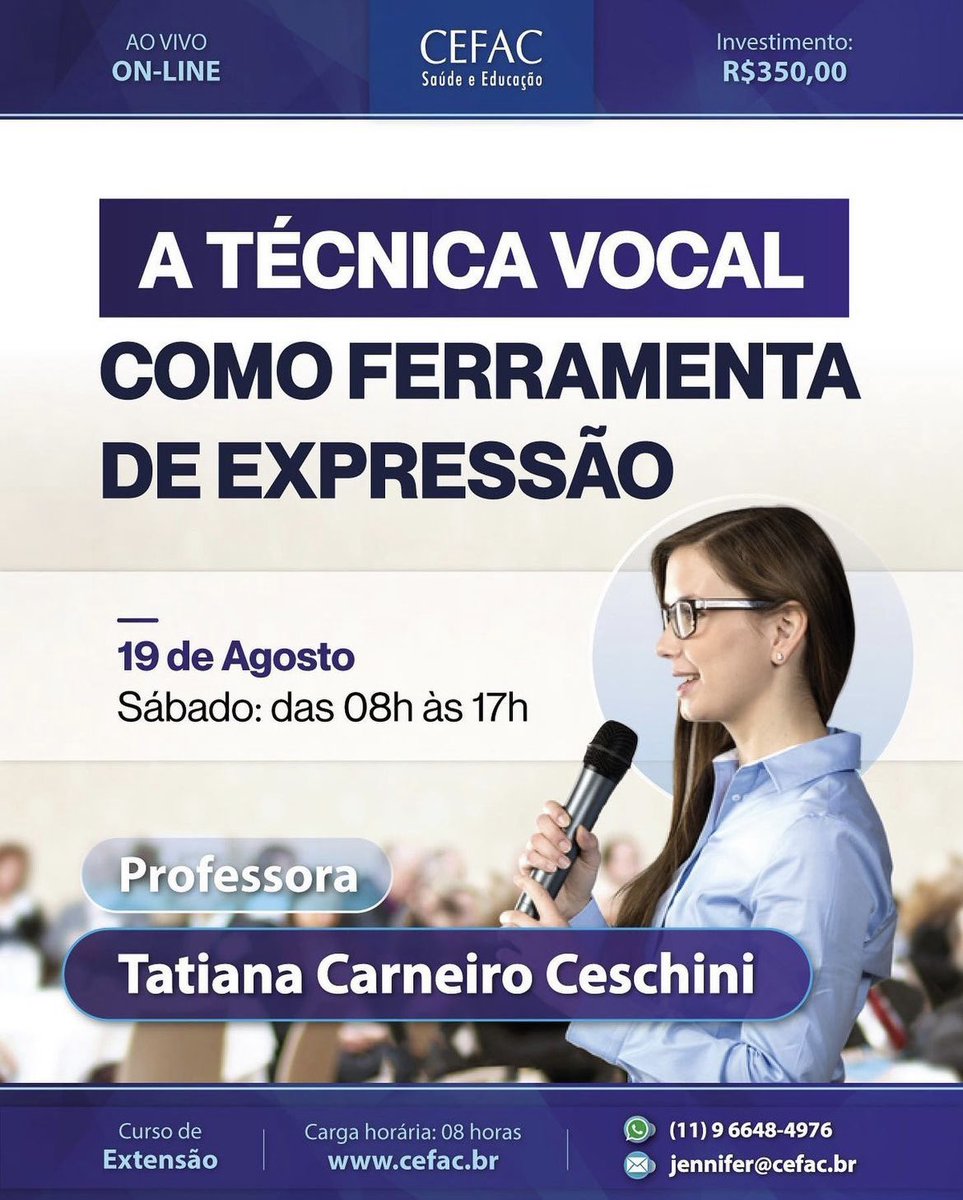 cefacsaopaulo's tweet photo. A Técnica Vocal Como Ferramenta de Expressão

Curso de Extensão

Mais informações ou inscrições, acesse: https://t.co/j2SdXSvFun

#Fonoaudiologia #TécnicaVocal #CursoOnline #Voz https://t.co/H7xNZScypv