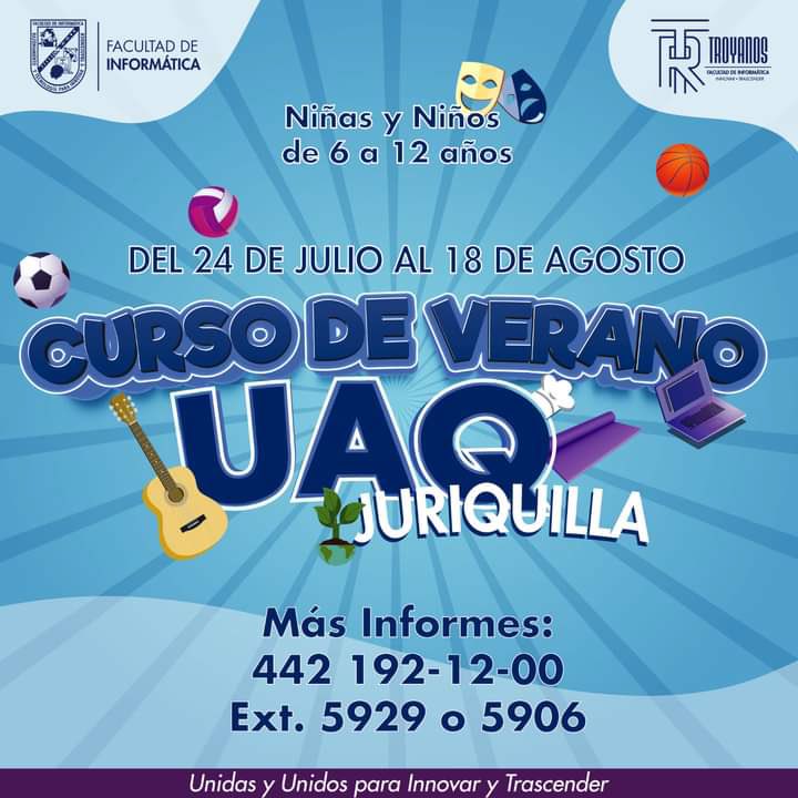 🌈 ¡Llegó el curso de verano más divertido para tus pequeños! La Facultad de Informática ofrece el Curso de Verano UAQ Juriquilla, con múltiples actividades recreativas, llenas de creatividad y aprendizaje.

🧒🏻👦🏻 Para niñas y niños de 6 a 12 años.

📅 Del 24/julio al 18/agosto
