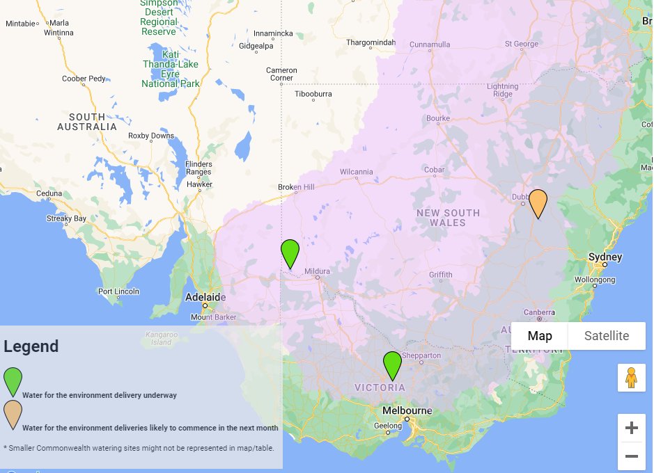 Keen to find out where Commonwealth #WaterForTheEnvironment is currently being delivered? 💧🌱

We’ve published a new interactive map! 🗺📍Choose a catchment to see information on CEWH watering actions. ⬇️

bit.ly/3qDL2Ws