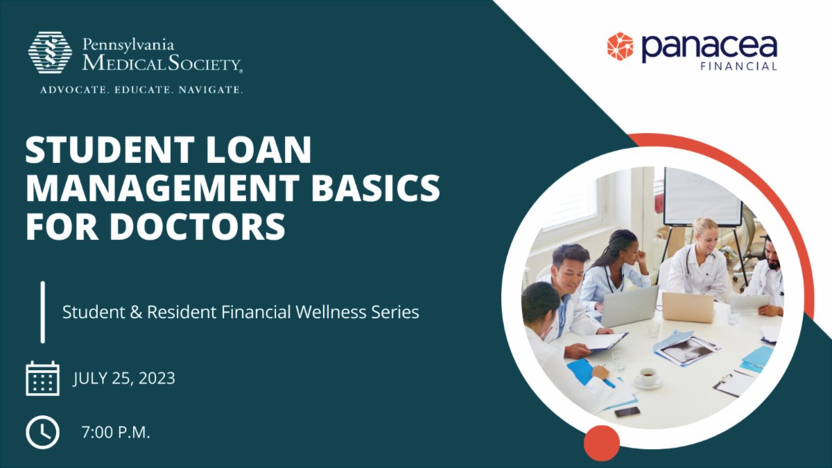 PAMEDstudents's tweet image. Students and Residents are encouraged to join us on July 25 for a financial wellness webinar hosted by PAMED partner Panacea Financial “Student Loan Management Basics for Doctors”. Learn more and register at pamedsoc.org/events.