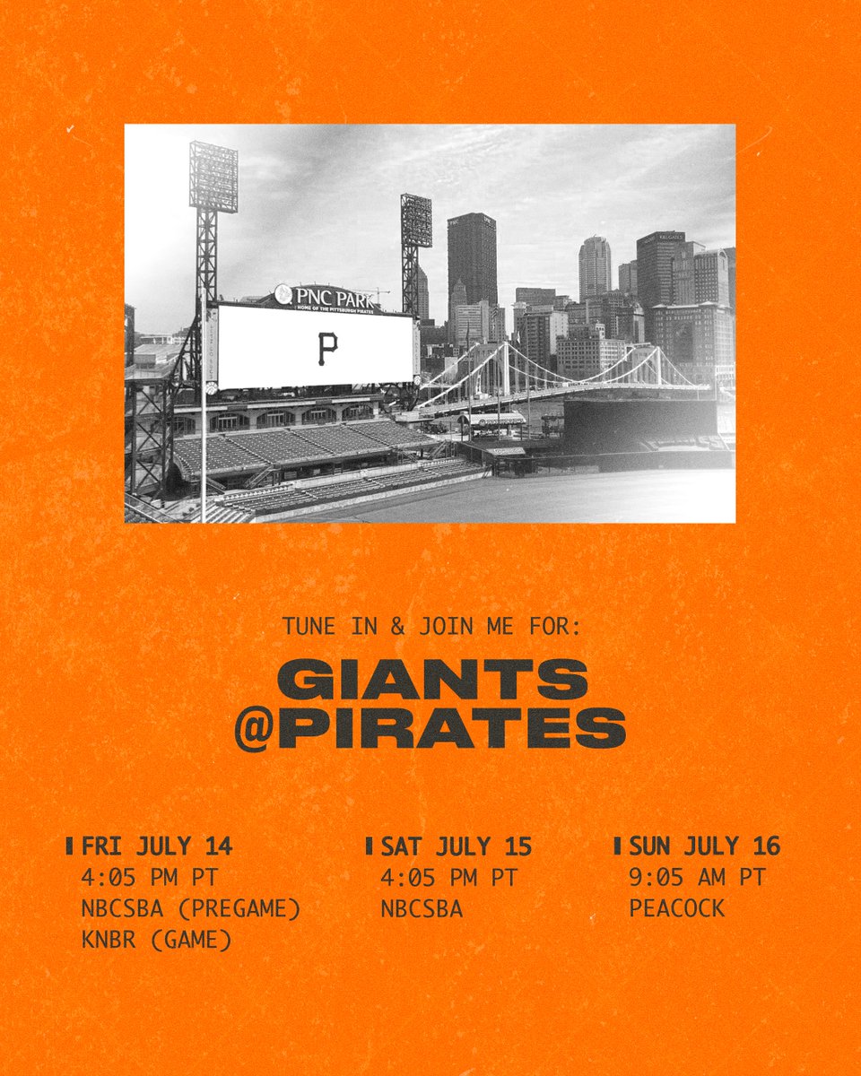 Tune in and join me for @SFGiants @ Pirates this weekend!