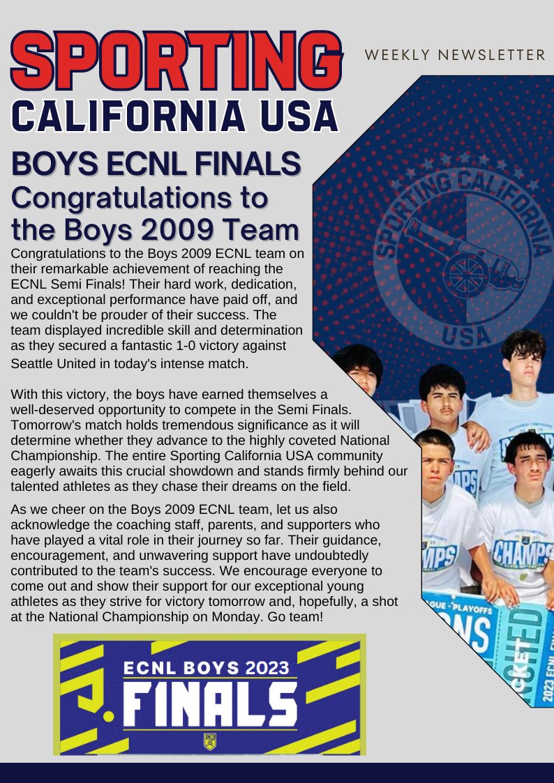 Check out our weekly newsletter featuring our #Boys2009 #ECNL team who have advanced to the Semi-Finals of the <a href="/ECNLBoys/">ECNL Boys</a> #Finals. We've also loaded over 500 pictures from this past weekends #SportingCASummerClassic tournament.
conta.cc/3NMT9rE
conta.cc/3rvfnah