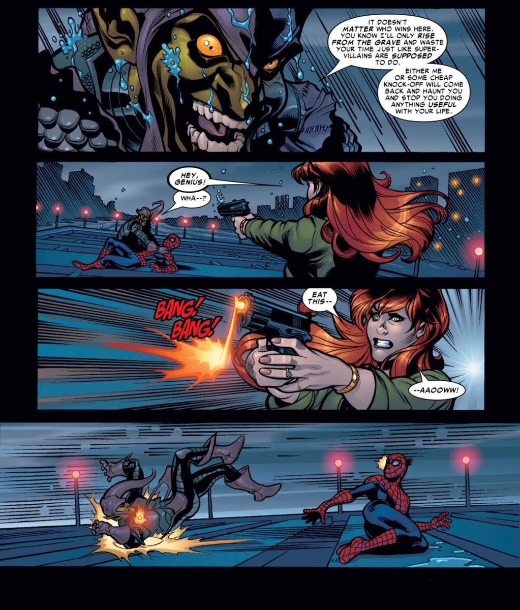 <a href="/SpiderMarriage/">Peter & MJ Parker Fan</a> Mary Jane Watson Parker is a absolute menace with and without powers.

Like if they made Jess hang up the mantle of Spider-Woman and turned MJ into her replacement every damn common criminal and super villain would be pissing themselves in fear 😆