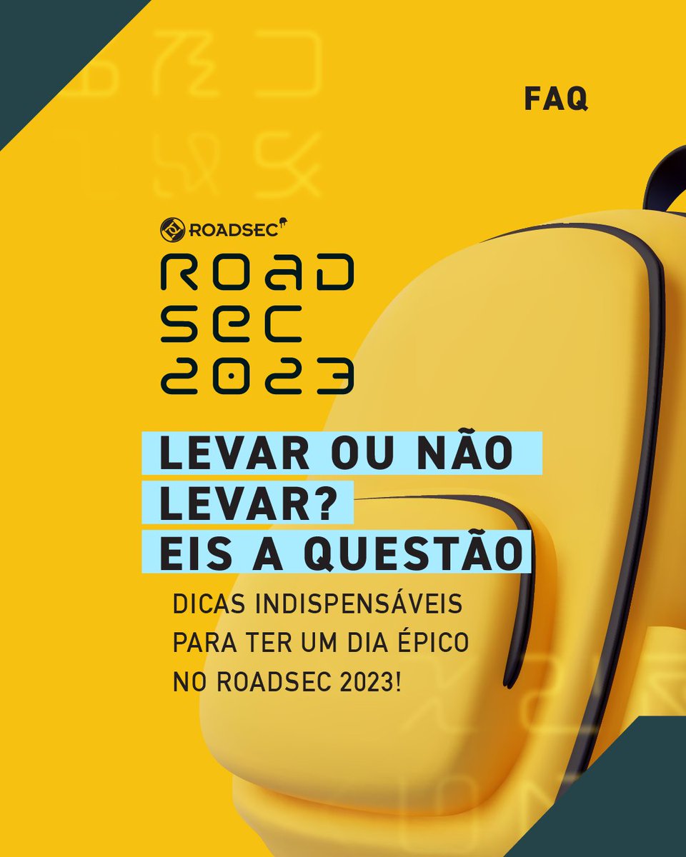 roadsec's tweet photo. Com o grande dia chegando e a ansiedade batendo na porta, vocês devem se pegar pensando "Meu senhor, o que eu vou levar no #roadsec?". Fiquem tranquilos, aqui vai uma listinha de coisas que vocês NÃO podem/precisam levar e algumas que certamente serão de grande ajuda. Se liga👀 https://t.co/PMvrQhMR52
