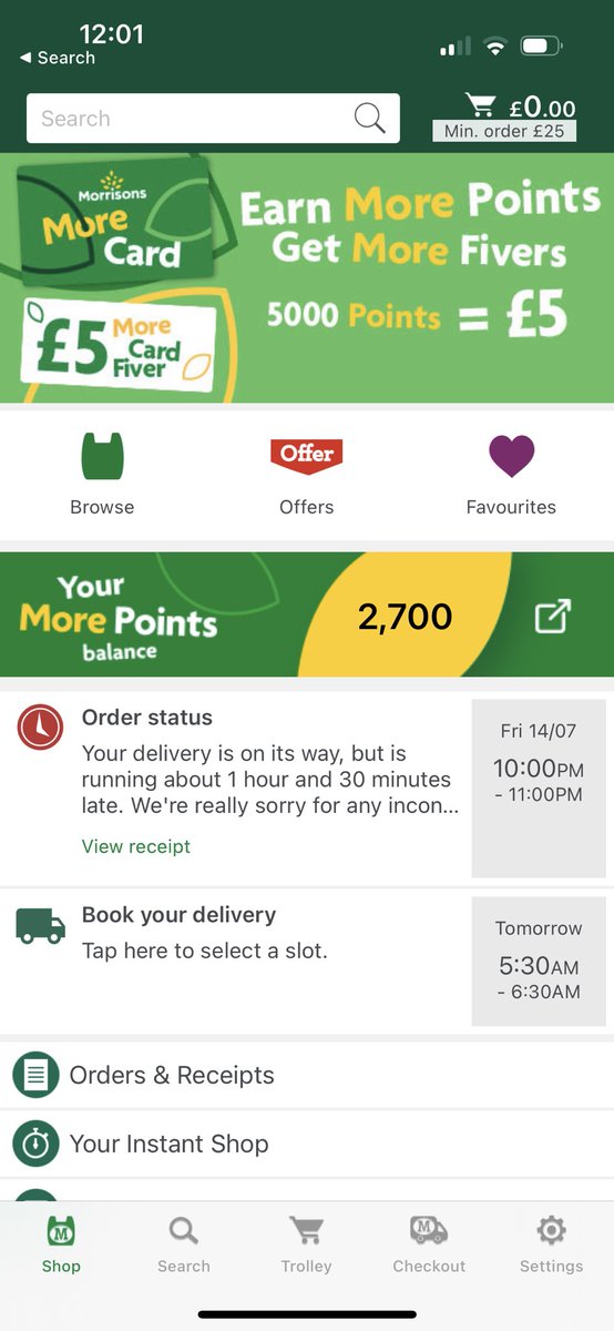 _Emma_1991's tweet photo. Does @Morrisons think it is ok to first delay my food shop by upto 1 hour taking me to midnight. Then when I check the app at midnight because it still hasn’t turned up it now says a delay upto 1 hour 30. I have to be up early. Not acceptable. https://t.co/FSa2WJKeui