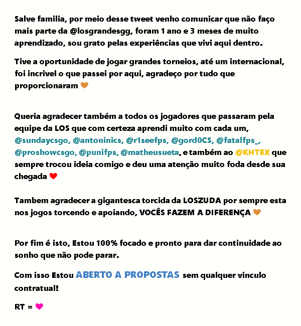vinaabEAST's tweet photo. Saída da LOS / Aberto a propostas. https://t.co/ZYG53Y0oAa