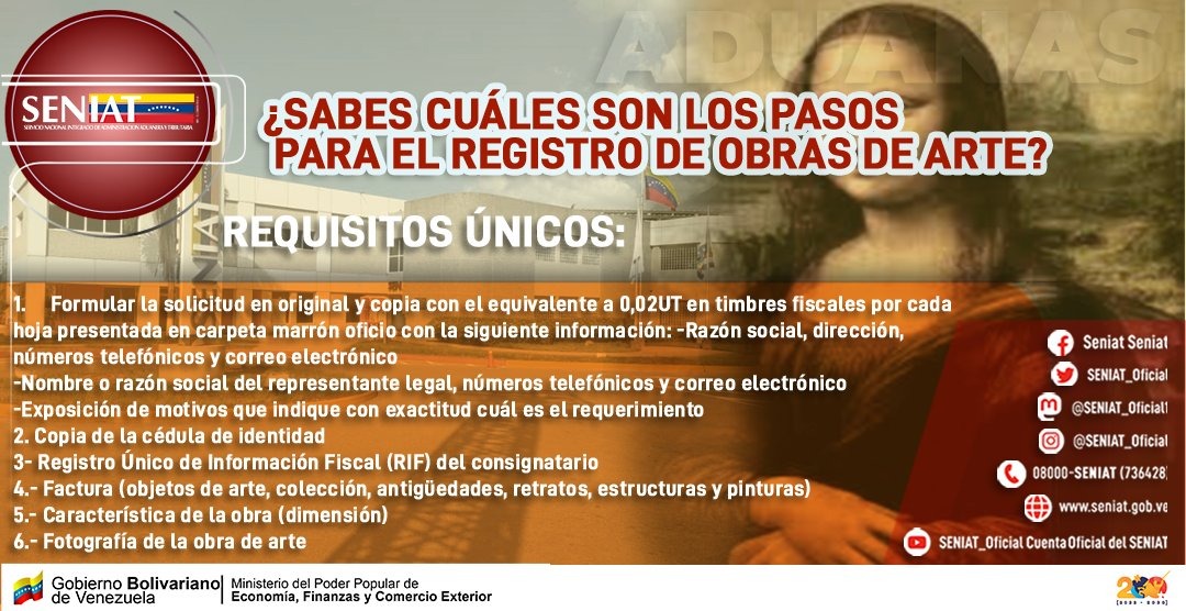 SENIAT_Oficial's tweet photo. Amigo contribuyente, ¿sabías que los trámites para exportar obras de arte son sencillos?
#SENIATPotenciaLaEconomía https://t.co/YWFHmyYq1L