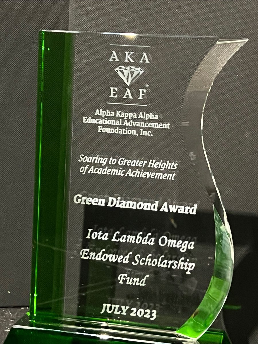 iotalambdaomega's tweet photo. Iota Lambda Omega received a 2023 EAF Green Diamond Award at the Educational Advancement Foundation Luncheon held during the Alpha Kappa Alpha Sorority, Inc. Leadership Seminar. The award is in honor of the chapter capitalizing its Iota Lambda Omega Endowed Scholarship at $25,000 https://t.co/xUWT6V5qyJ