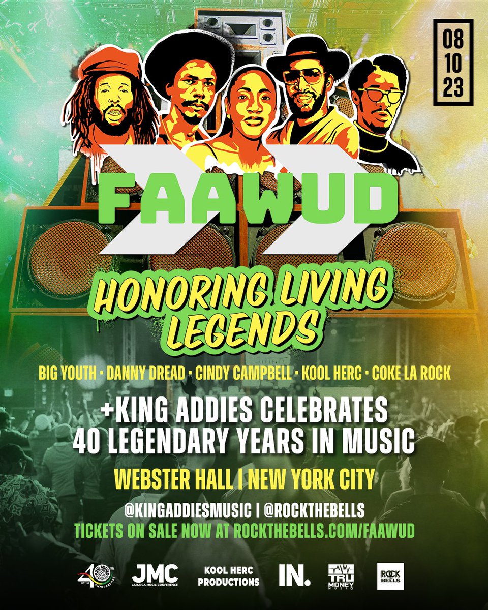 🚨Tickets on sale now <a href="/RockTheBells/">Rock The Bells</a> &amp; <a href="/bowerypresents/">The Bowery Presents</a> in production collab w/
<a href="/ImpulseNation/">Impulse Nation</a> Kool Herc Productions, <a href="/KingAddiesMusic/">King Addies Music</a> #Faawudtv &amp; <a href="/TheJMCEffect/">Jamaica Music Confer</a> to deliver the most iconic celebration of a half century of Hip-Hop. 

Visit  rockthebells.com/faawud to get tickets 🎟️