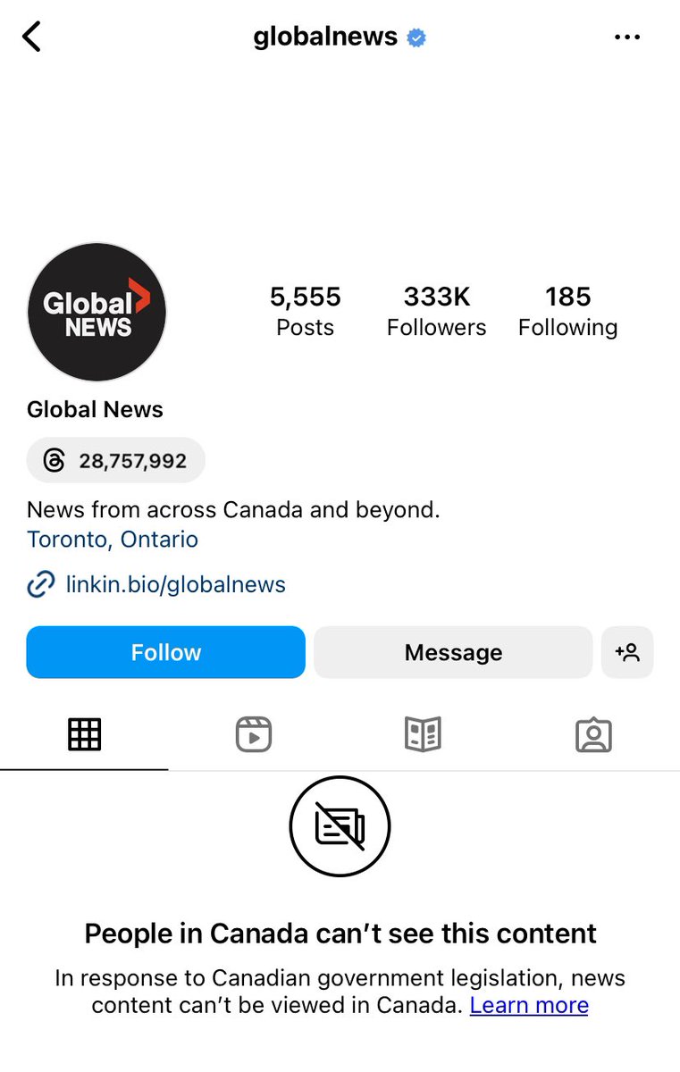 This is what Instagram looks like for millions of Canadians right now.

Is this what life is like living in a dictatorship? Access to news is completely blocked on Instagram.