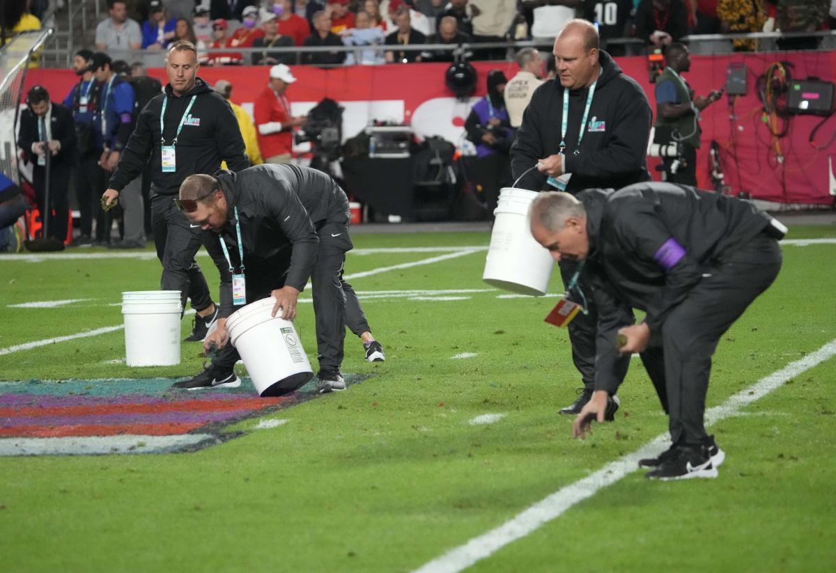 NFL_DovKleiman's tweet photo. Update: #Eagles TE Dallas Goedert said that Super Bowl field played a factor in the loss against the #Chiefs , via @PardonMyTake 

“If the field was better, and if we where playing on turf, I’m taking us 10 out of 10.”

He added that the “Sodfather” didn't do a good job on the field, and that he “Knew what he was doing..”  

"There was a lot of people slipping, you can’t make that up,” Goedert said. “But we played on the same one…I hope we get back.”