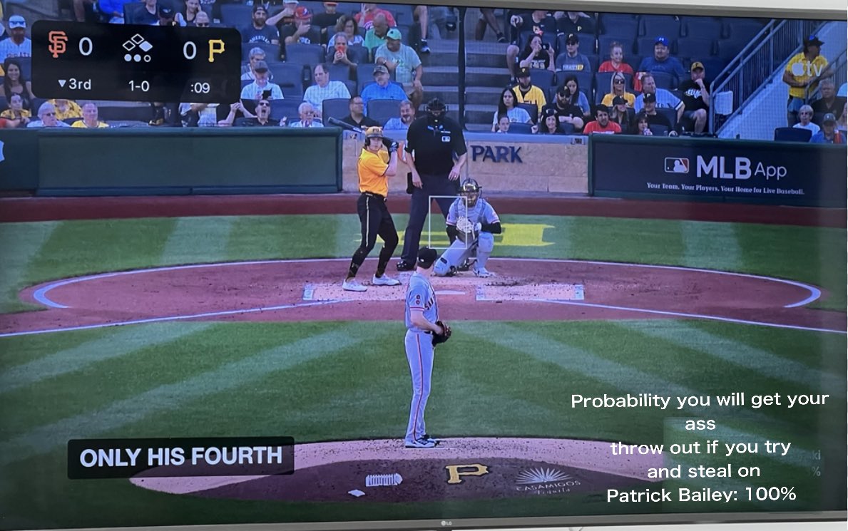 I’m actually becoming a big fan of the probabilities on the AppleTV broadcast. 

#SFGiants