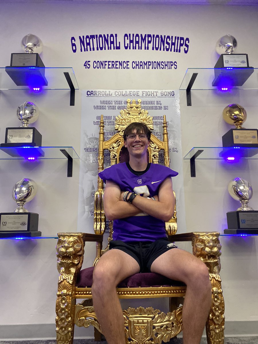 Thank you to the coaches at <a href="/FootballCarroll/">Carroll College Football</a> for the great visit and making me feel welcomed! I really enjoyed everything i saw! 
<a href="/CoachTPurcell/">Coach Troy Purcell</a> 
<a href="/RandyBandelow/">Coach Randy Bandelow</a> 
<a href="/CoachPfanny/">Alex Pfannenstiel</a>