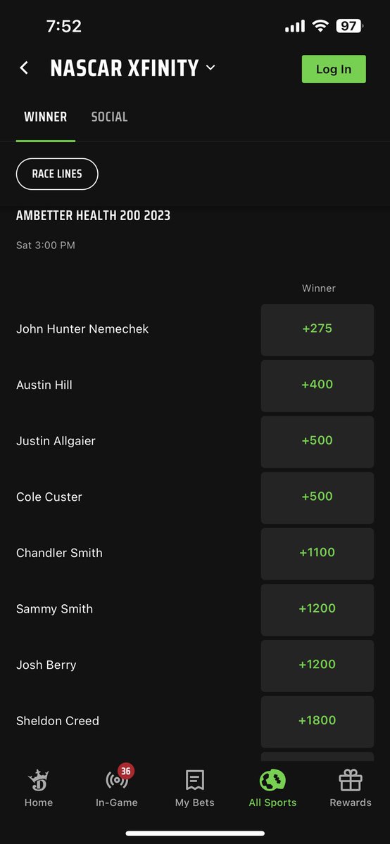 How the hell did we get better lines with chandler & Sammy after they qualified so well lol #nascarbetting #NASCAR75