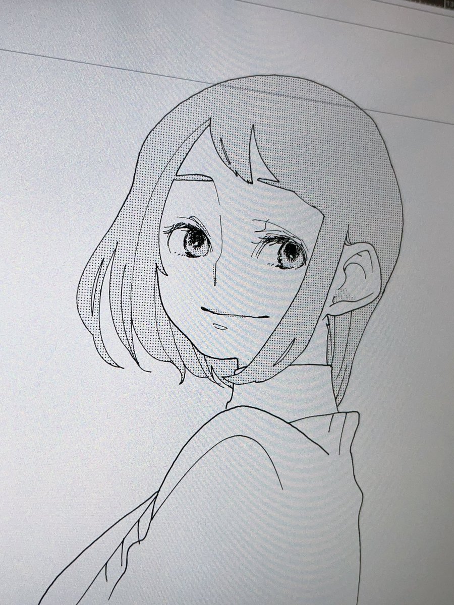 原稿の進捗  フォロワさんからのDMで太い線を思い直し、細い線で改めて描く。アアー、これこれ。