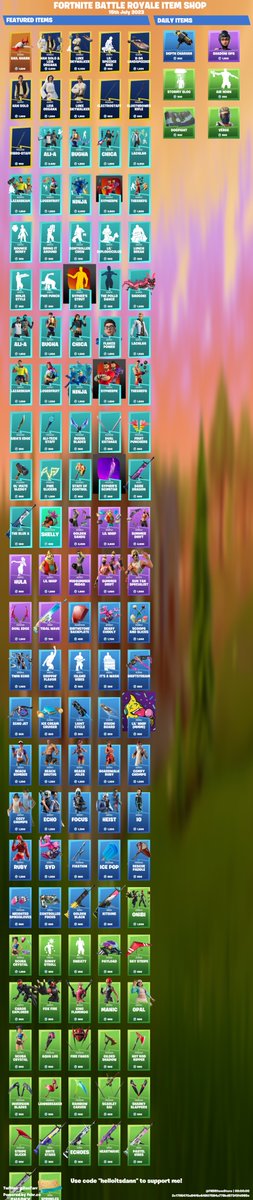 FNBRitemstore's tweet photo. Fortnite Item Store for 15th July 2023

Use code "helloitsdann" to support me! <3 #ad https://t.co/hfHuwN0wTV