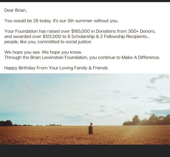 Thinking of Brian Lewenstein today on what would have been his 28th birthday.