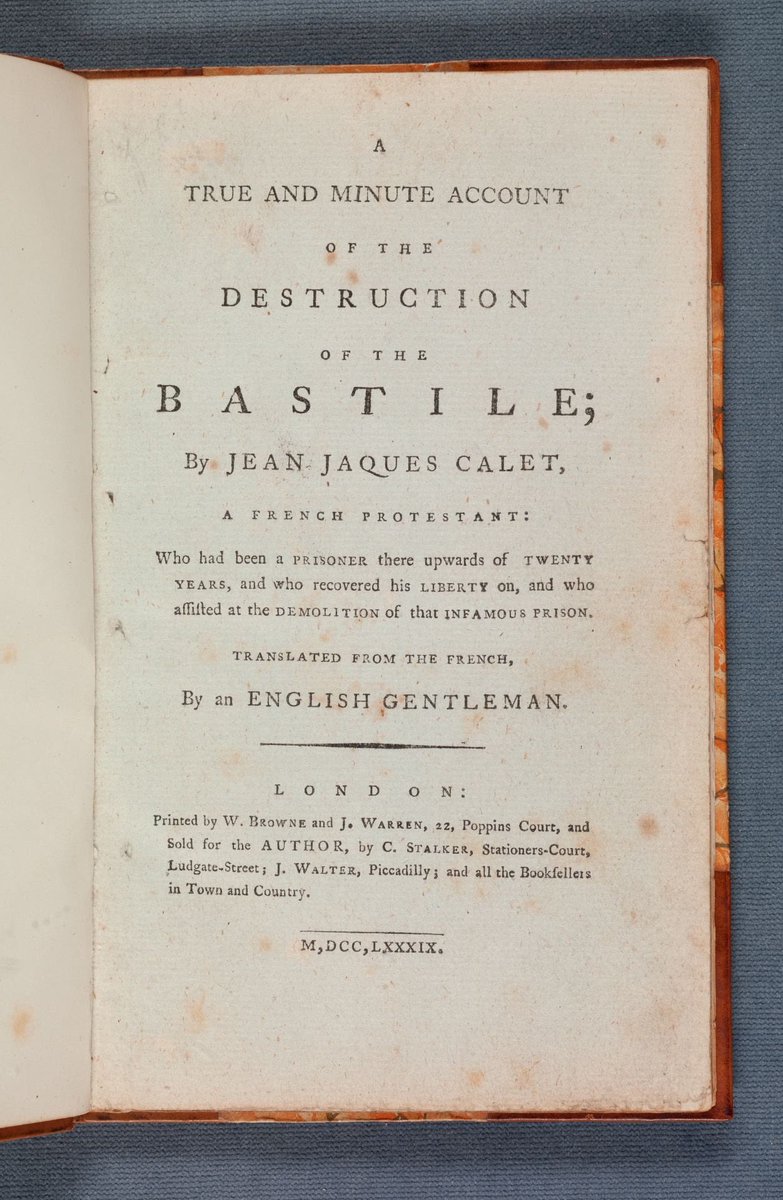 LewisWalpoleLib's tweet photo. For #BastilleDay “A true &amp; minute account of the destruction of the Bastile by Jean Jacques Calet, a French protestant who had been a prisoner there upwards of 20 years, &amp; who recovered his liberty on, &amp; who assisted at the demolition of that infamous prison”
#YaleLibrary
82 789C https://t.co/nxJ2QqKj5O