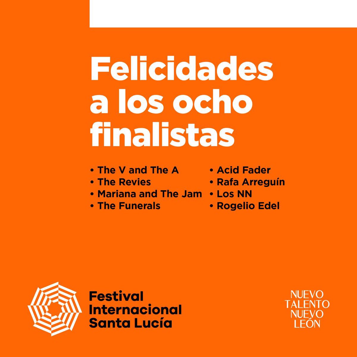 fsantalucia's tweet photo. ¡Felicidades a los finalistas de #NuevoTalentoNuevoLeón! 🤩 Agradecemos también a quienes se inscribieron y les deseamos mucho éxito en sus proyectos musicales, el talento ya lo tienen. ✨¡Nos vemos pronto en el reality! Atentos a nuestras redes. 🎸
#FISL #FestivalSantaLucía https://t.co/4sa1StW5iB