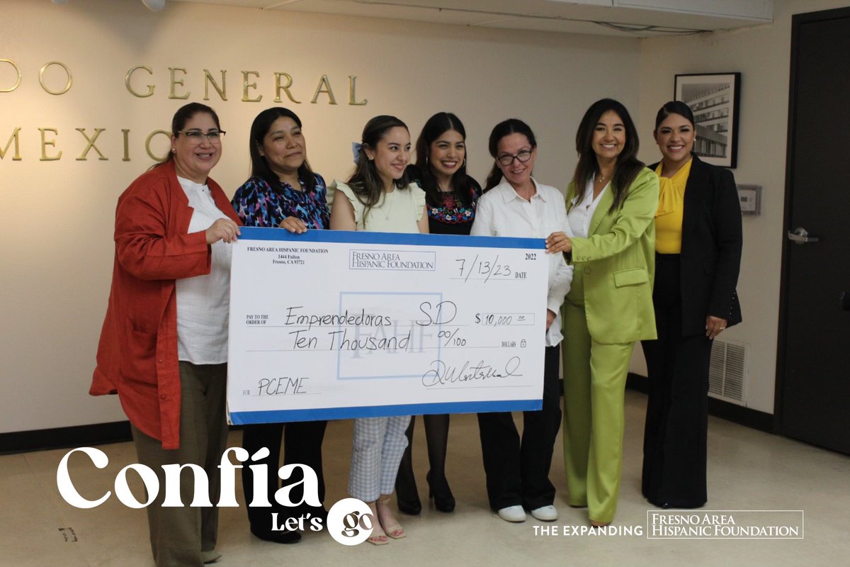 Fresno Area Hispanic Foundation (@fresnoahf) on Twitter photo The <a href="/ConsulMexSdi/">Consulado General de México en San Diego</a> and FAHF coordinated the closing of the entrepreneur program, Programa Consular de Emprendimiento para Mexicanas en el Exterior (PCEME). The FAHF team awarded $10,000 during the closing event to four participants. Thank you <a href="/carlos_glezgtez/">Carlos González Gtez</a> for your partnership! The <a href="/ConsulMexSdi/">Consulado General de México en San Diego</a> and FAHF coordinated the closing of the entrepreneur program, Programa Consular de Emprendimiento para Mexicanas en el Exterior (PCEME). The FAHF team awarded $10,000 during the closing event to four participants. Thank you <a href="/carlos_glezgtez/">Carlos González Gtez</a> for your partnership!