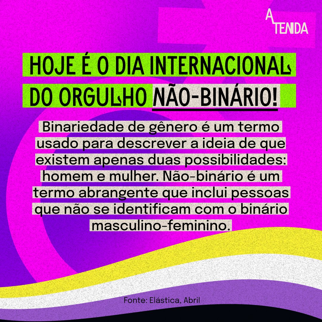 📍Hoje, 14 de julho, é o Dia Internacional do Orgulho Não-Binário! Uma data para celebrar a diversidade de identidades de gênero e honrar a luta da comunidade não-binária por visibilidade, respeito e reconhecimento.💛🤍💜🖤