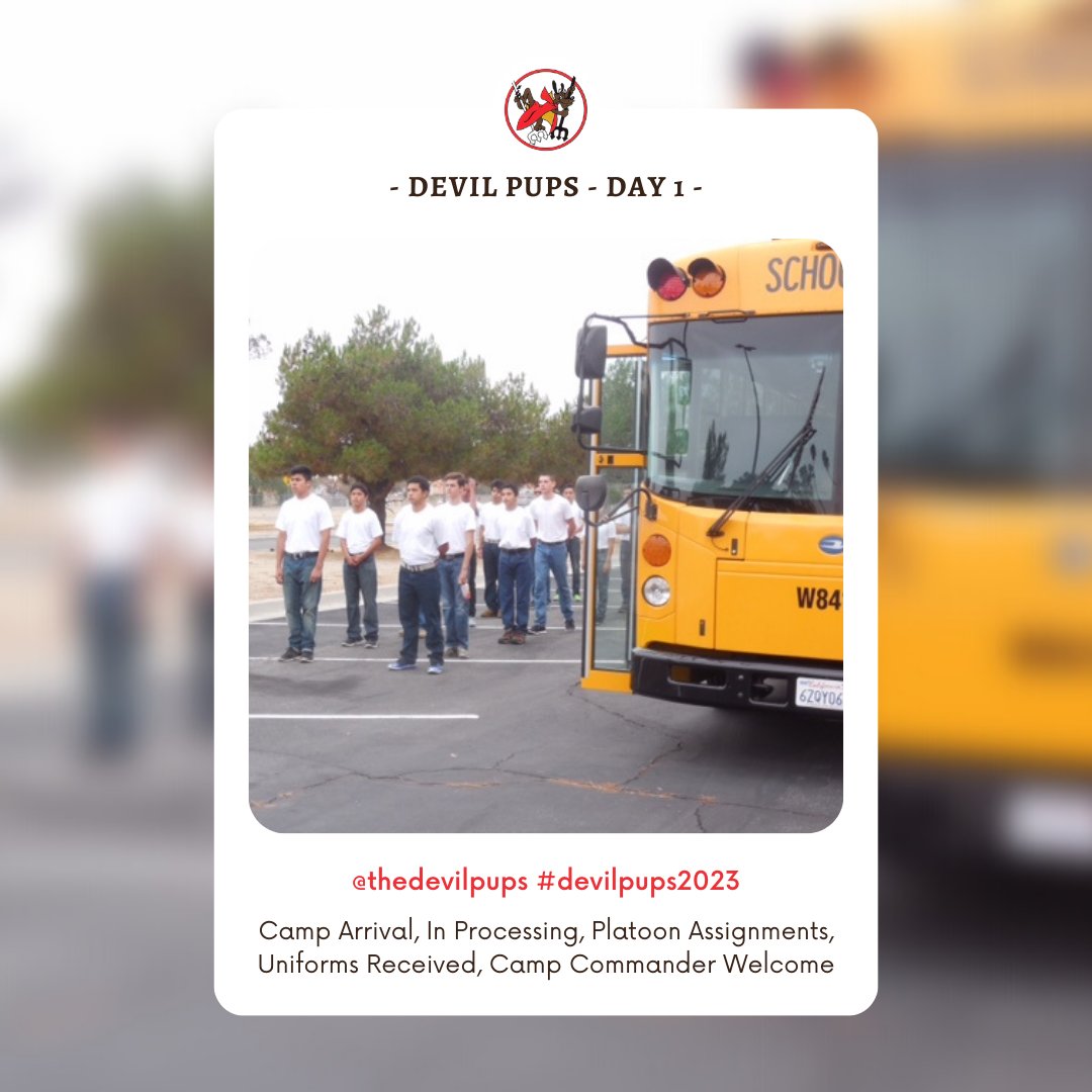 It's a great day in Southern California. Devil Pups is underway on its 69th annual summer leadership camp. Thursday consisted of: Camp Arrival, In Processing, Platoon Assignments, Uniforms Received, Camp Commander Welcome #devilpups2023