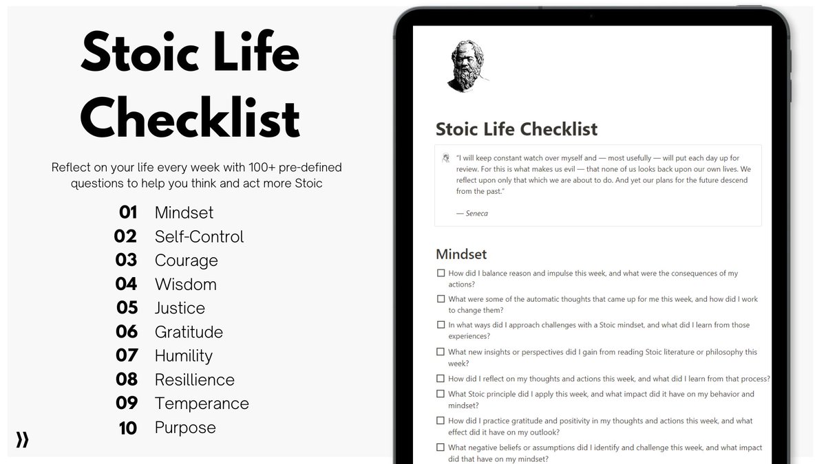 IAmPascio's tweet image. Everyone wants to be stoic.

But most don't know how.

So I built the Stoic Life Checklist.

100+ Stoic questions to help you reflect on life.

Normally $25, but next 24hrs, it's FREE!

To get it:

1. Follow me (so I can DM you)
2. Like &amp;amp; Retweet this tweet
3. Reply "STOIC" below