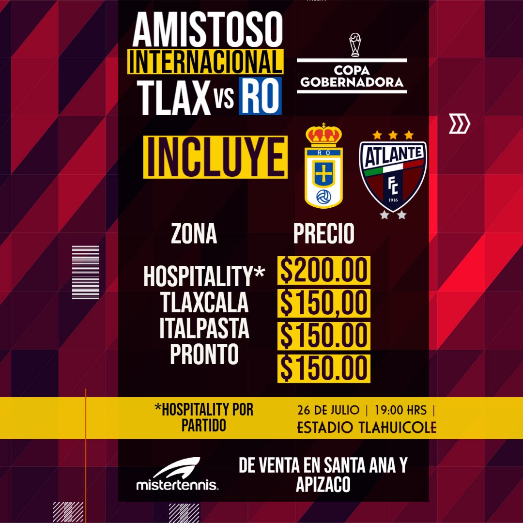 Preventa en línea: ¡Tlaxcala vs <a href="/RealOviedo/">Real Oviedo</a> incluye el partido contra el <a href="/Atlante/">Atlante FC 🐎⚽️</a>! ¿Están listos?
¡Sólo $150 y tendrás acceso a nuestros dos partidos de local! ¡Es momento!
Compra aquí: bit.ly/3pMZXgT