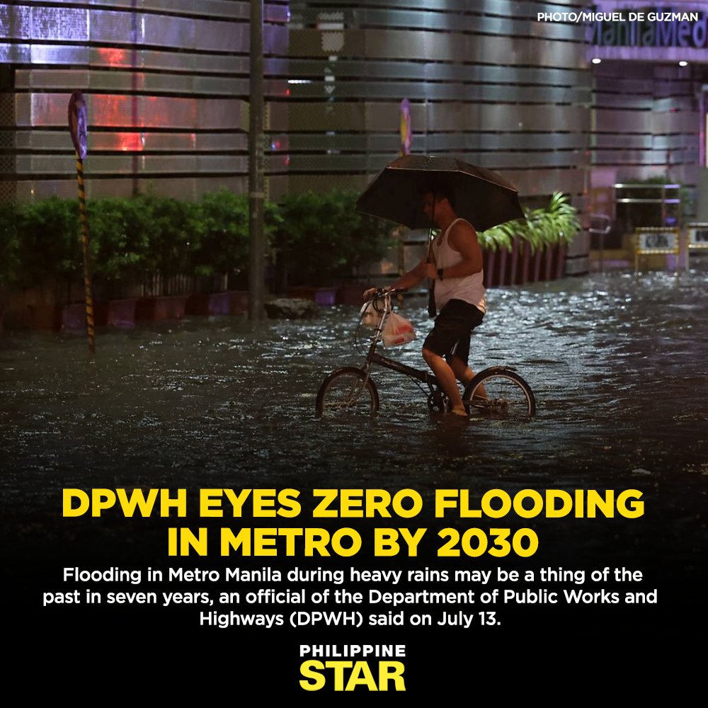 PhilippineStar's tweet image. Engineer Mikunug Macud, DPWH-National Capital Region South Manila district engineer, said the target of the DPWH and the Metropolitan Manila Development Authority (MMDA) is to have zero-flooding in Metro Manila by the year 2030. bitly.ws/Lqd6