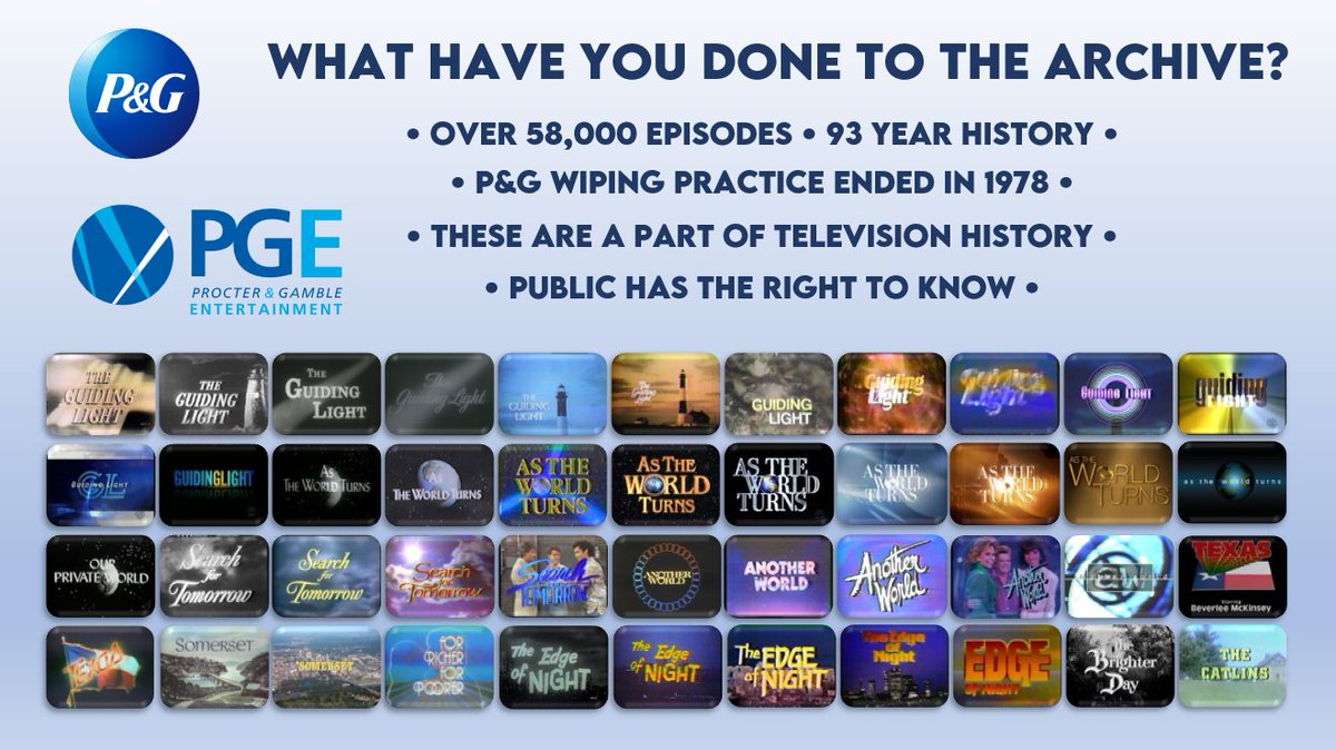 PROCTER & GAMBLE OWES THE PUBLIC ANSWERS!
@ProcterGamble #ProcterandGamble #ProcterGamble #PG #soapopera #soapoperas #soapopera #soaps #AstheWorldTurns #GuidingLight #AnotherWorld #Somerset #Texas #EdgeofNight #SearchForTomorrow #CBS #NBC #ABC