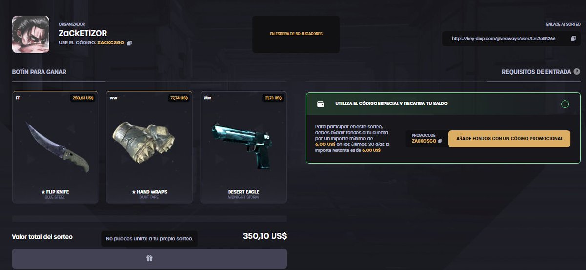 4 participantes y se da el sorteo :D

key-drop.com/es/giveaways/u…