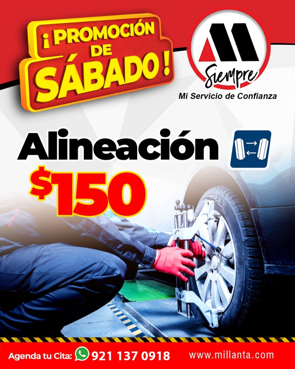 mi_llanta's tweet photo. ¡Promoción de sábado! ✨
Alineación por solo $150 🤑
Contáctanos 👇
☎️ 921 137 0918
📱 WhatsApp https://t.co/y9PnysqDjk
📱 Telegram https://t.co/EwNQUiFJWV 
*Aplican restricciones. https://t.co/cILG7O4iIr