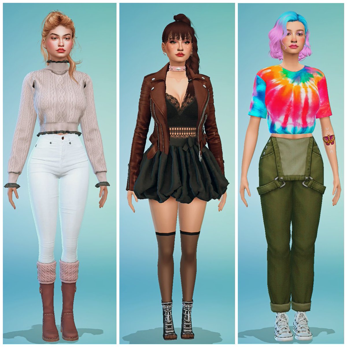 amberginx's tweet photo. Which do you like best?! I've been really enjoying some CAS lately, just gettin' all that CC and making some sims. Here's a "triplet" challenge I first saw on
@claresiobhan YT. Identical triplets, different CC. Enjoy! #thesims4 #TheSims4CC https://t.co/ajqmYEU562