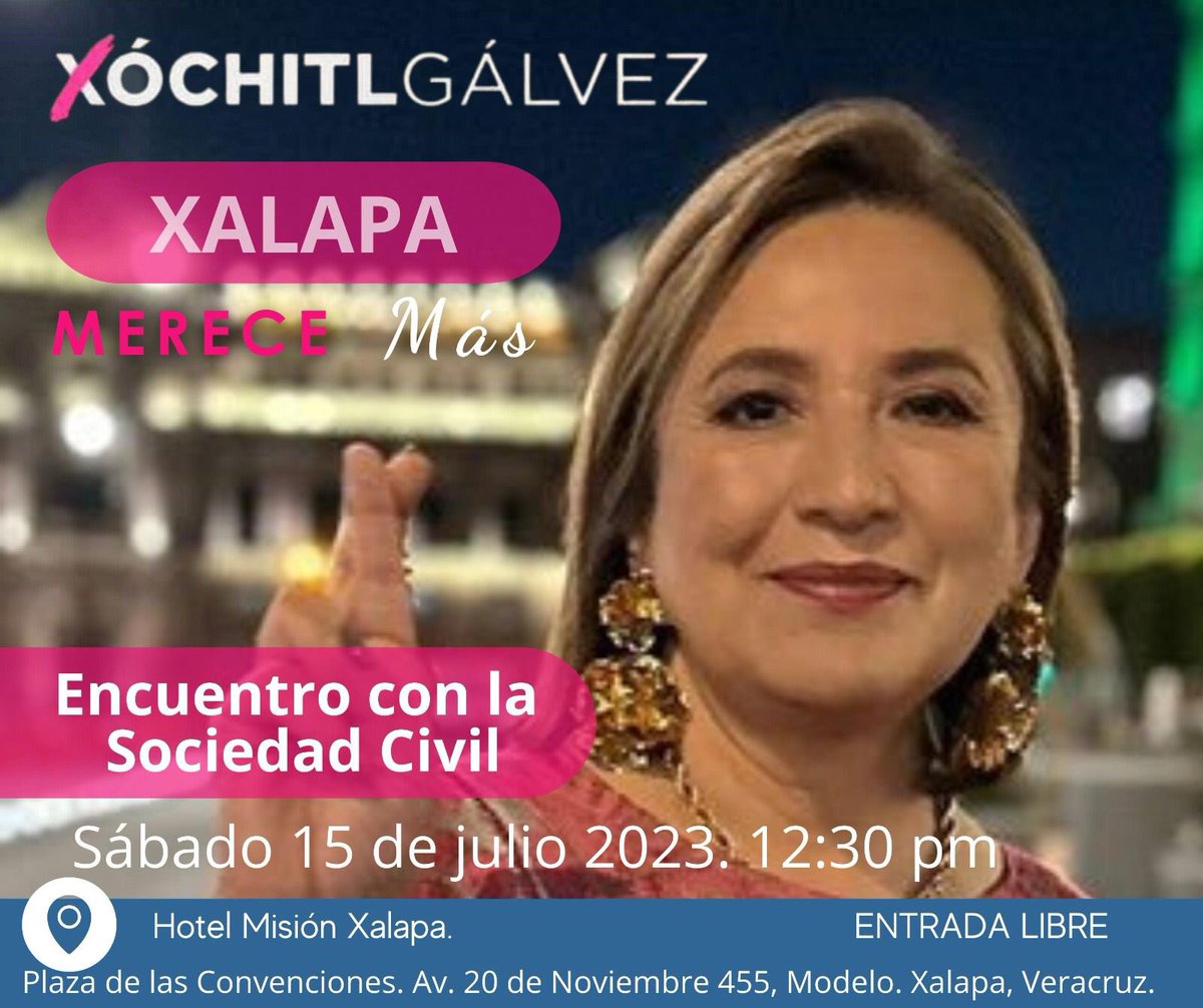 CarsonBill75's tweet photo. Mañana Xóchitl Gálvez en Xalapa 

 #TodosSomosXóchitl #XochiltGalvezPresidenta 

#XochiltGalvezPresidenta2024 https://t.co/eX4MmTFZdn