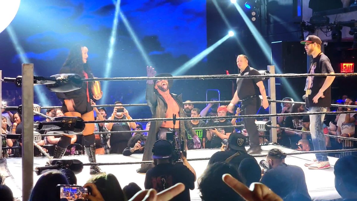 JohnPermaul's tweet photo. All hail the #deathmatch king and #IndyGod!! @themattcardona The #Rydertaker makes his presence felt in #NYC at @GCWrestling_ #GCWForever @stephdelander #InternetChampion #AlwayzReady https://t.co/DhxQ7rdR2r