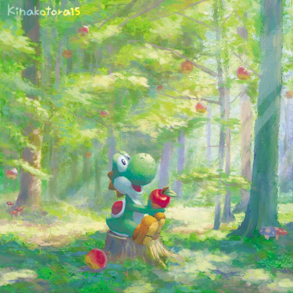 小学生時代の絵のリメイク
悩んだ時は原点回帰だぁ🦖
素敵な三連休を🍎✨
 #ヨッシー